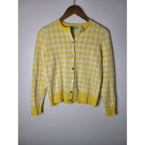 Draper James RSVP Wm Sm Yellow Gingham Button Cardigan Sweater Cottage Spring